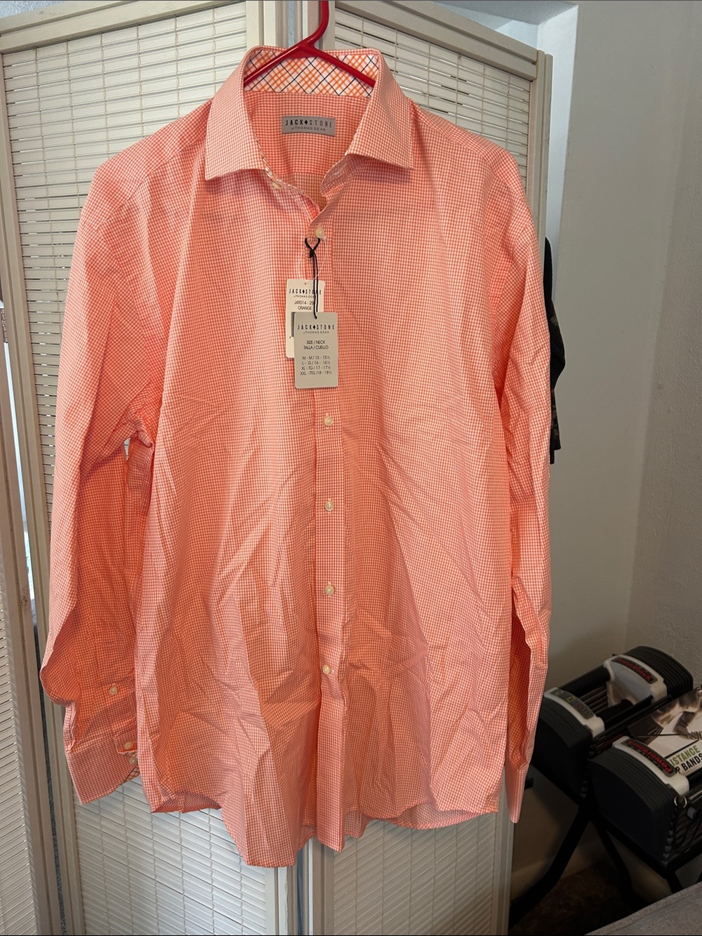 Thomas Dean Coral Gingham Long-Sleeve Dress Shirt